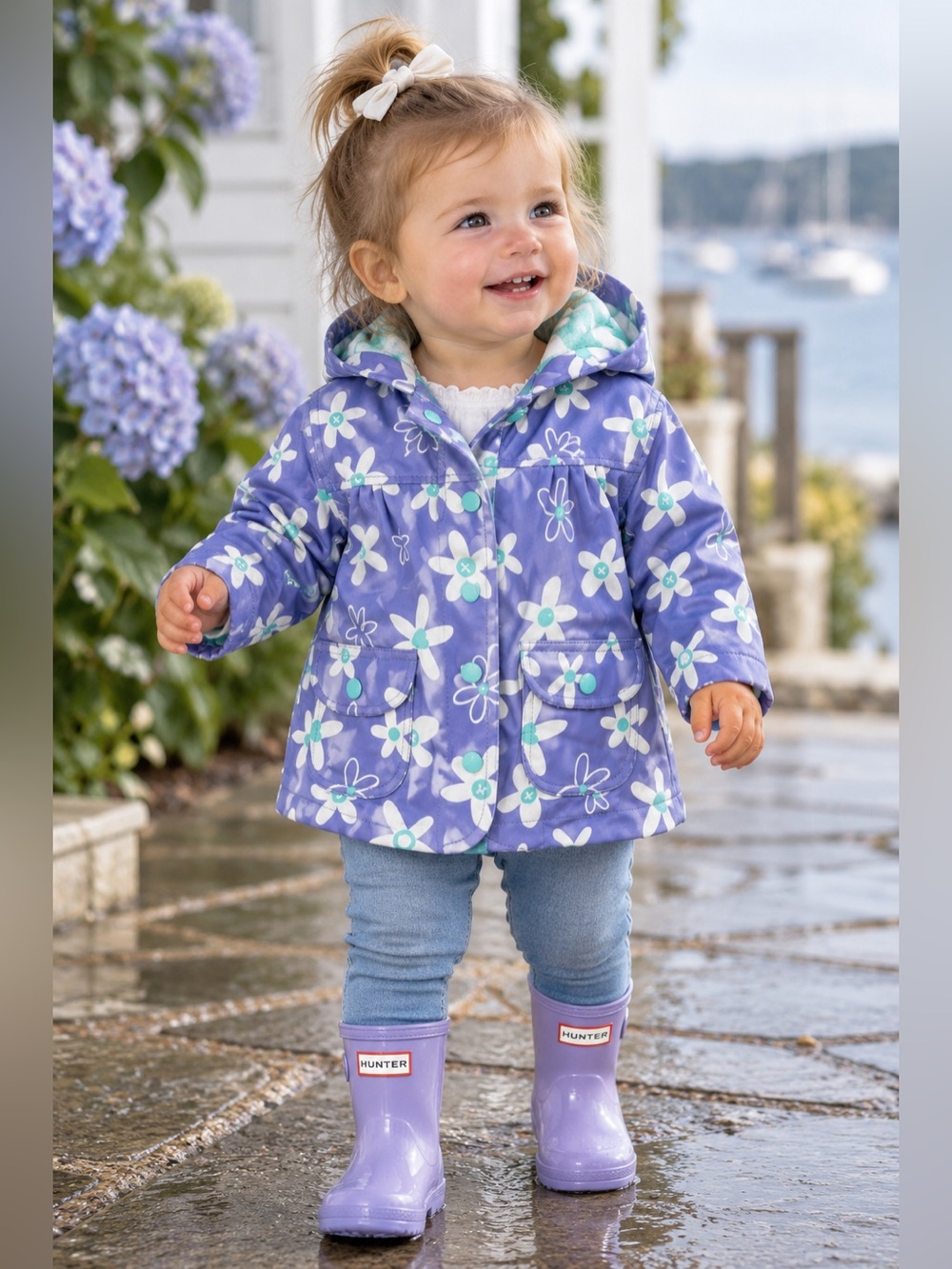 Hatley Girls Purple Daisy Floral Fleece Lined Raincoat Jacket Size 1